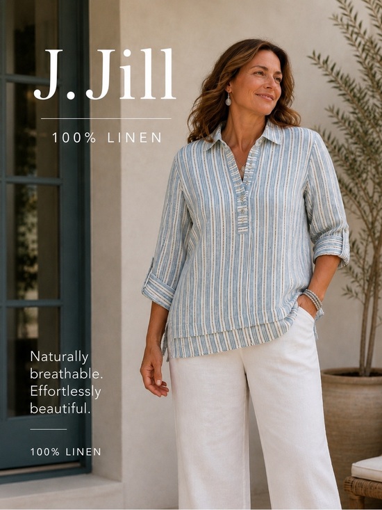J Jill Love Linen Tops - J. Jill Love Linen Stripped Quarter Button Up 100% Linen Shirt Relaxed Sz L